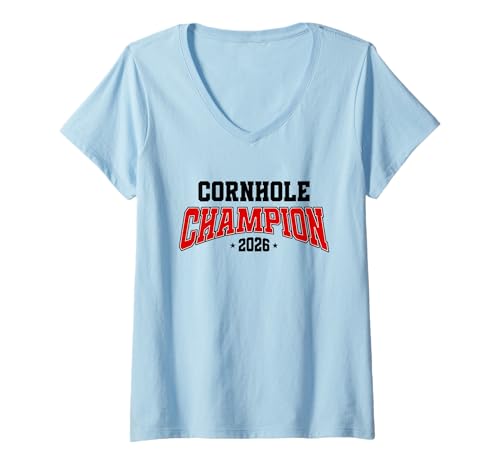 Damen Cornhole Champion 2026, Cornhole Bags Turniersieger T-Shirt mit V-Ausschnitt Damen Cornhole Champion 2026, Cornhole Bags Turniersieger T-Shirt mit V-Ausschnitt von Cornhole Game Clothing Apparel