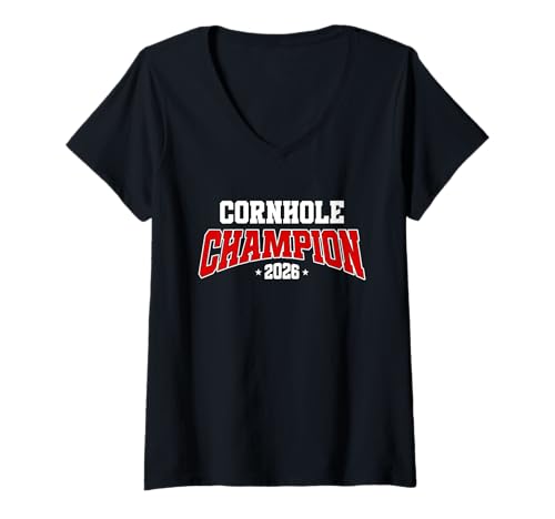 Damen Cornhole Champion 2026, Cornhole Bags Turniersieger T-Shirt mit V-Ausschnitt Damen Cornhole Champion 2026, Cornhole Bags Turniersieger T-Shirt mit V-Ausschnitt von Cornhole Game Clothing Apparel