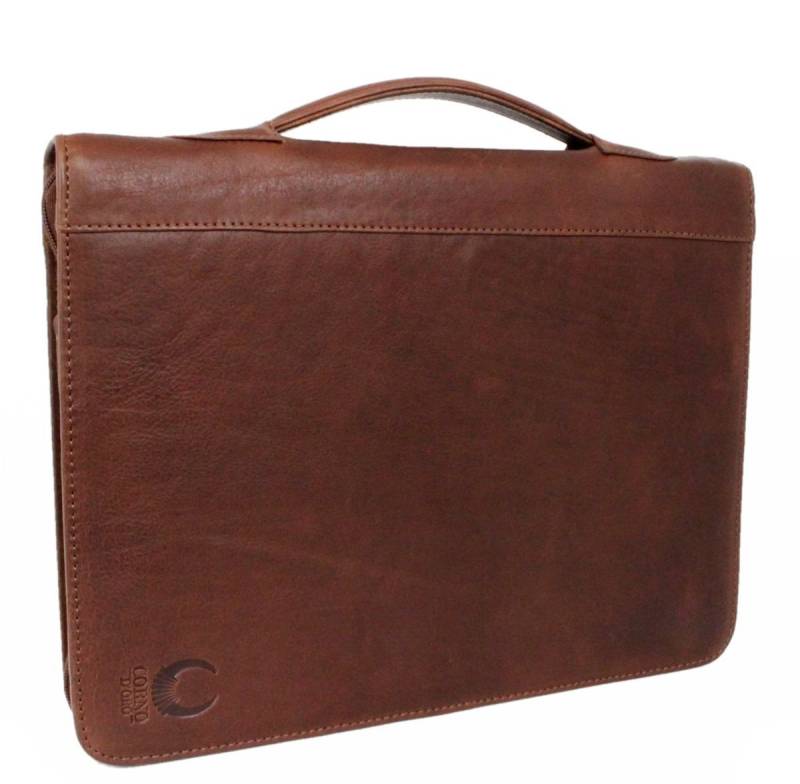 Corno d´Oro Aktenmappe Leder Din A4 Dokumentenmappe mit Griff für 12 Zoll iPad, Schreibmappe mit Reißverschluss, RFID Schutz, im Geschenkbox von Corno d´Oro