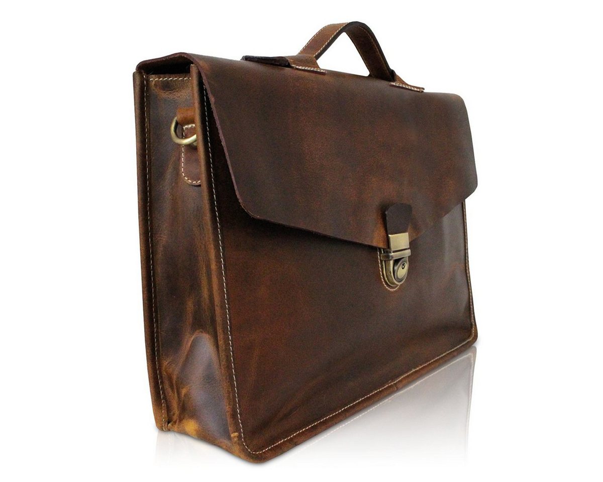 Corno d´Oro Aktentasche Echt Leder HANDMADE Business Laptoptasche für Damen und Herren, groß für 15,6 Zoll Laptop, leichtes Gewicht, Vintage Braun von Corno d´Oro