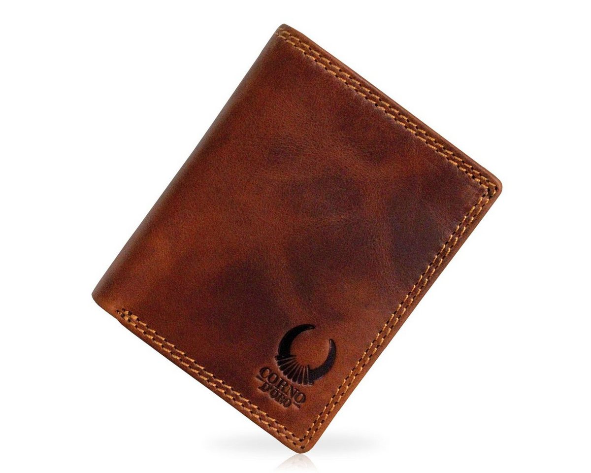 Corno d´Oro Geldbörse Herren aus Leder mit RFID - Handmade Geldbeutel mit 12 Kartenfächer, Hochformat Portemonnaie, Braun mit Geschenkbox von Corno d´Oro