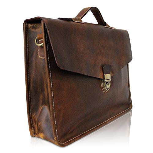 Corno d´Oro Handgefertigte Aktentasche Herren Leder Groß für 15.6 Zoll Laptop I Premium Leichte Umhängetasche Damen Echt Leder I Business Laptoptasche für Notebook Tasche Braun von Corno d´Oro