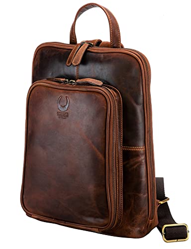 Corno d´Oro Premium Damenrucksack Leder mit vielen Fächern I Damen Lederrucksack Rucksack für 14 Zoll Laptop I Vintage Daypack Tagesrucksack Braun von Corno d´Oro