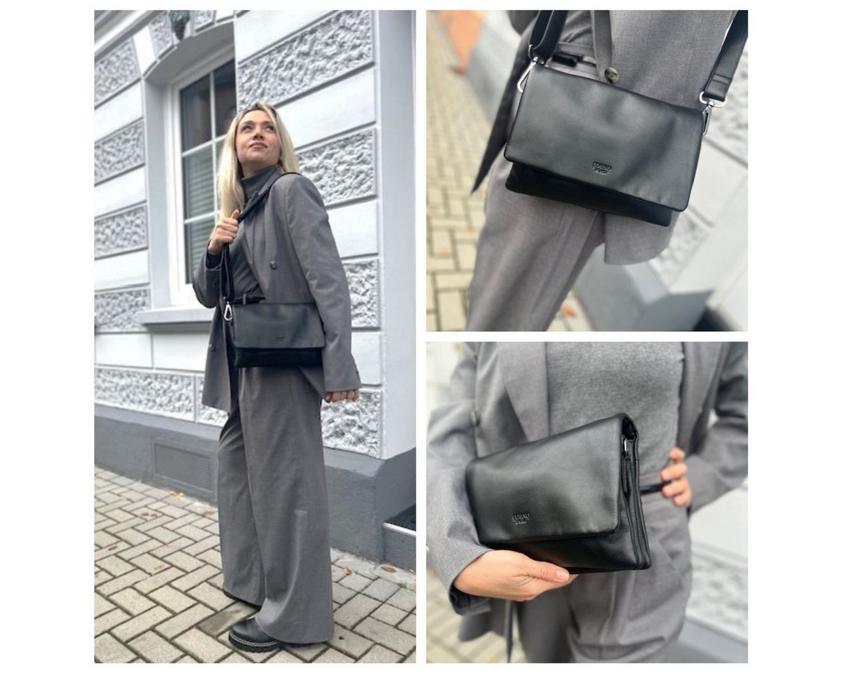 Corno d´Oro Schultertasche Damen Leder Handmade Kleine Umhängetasche Echt Leder schwarz, mit breitem verstellbarem Schultergurt, von Corno d´Oro