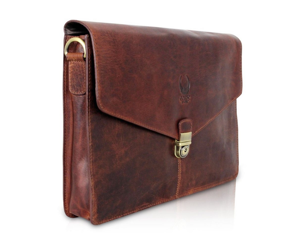 Corno d´Oro Umhängetasche Handmade Schultertasche für Damen Herren Leder Laptoptasche 13-14 Zoll, Handgefertigte MacBook Tasche Echt Leder Klein Braun für DIN A4 von Corno d´Oro