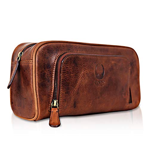 Corno d´Oro Handmade Reise Kulturtasche Damen Groß I Kulturbeutel Herren Leder mit Zwei Fächern I XXL Kosmetiktasche für Reisetasche und Weekender von Corno d´Oro