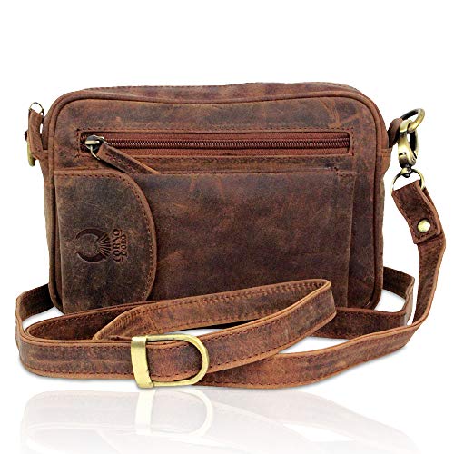 Corno d´Oro Handgefertigte Umhängetasche Herren Klein Leder I Premium Handgelenktasche Echt Leder für Mini Tablet bis 8 Zoll I Herrenhandtasche zum umhängen Ledertasche Taupe von Corno d´Oro