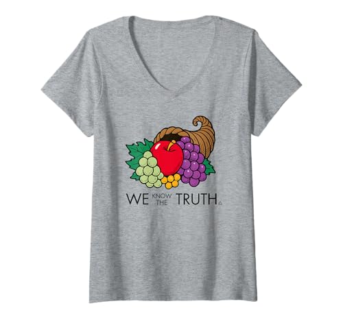 Damen Verschwörung mit Füllhorn, Mandela-Effekt, lustiges Loom Logo der 90er T-Shirt mit V-Ausschnitt Damen Verschwörung mit Füllhorn, Mandela-Effekt, lustiges Loom Logo der 90er T-Shirt mit V-Ausschnitt von Cornucopia Mandela Effect Conspiracy , Funny 90's