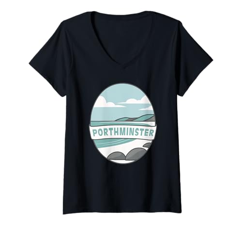 Damen Porthminster Beach St. Ives Cornwall T-Shirt mit V-Ausschnitt von Cornwall Beach Vacation Gifts