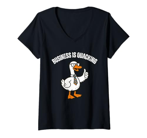 Damen Lustiges Geschäft ist Quacking Duck, Bürohumor T-Shirt mit V-Ausschnitt Damen Lustiges Geschäft ist Quacking Duck, Bürohumor T-Shirt mit V-Ausschnitt von Corporate Duck Puns Funny Work Meme Apparel