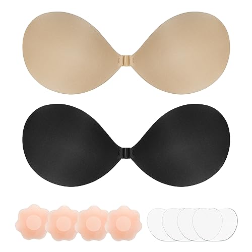 Corpower Klebe BH Push up, BH Rückenfrei, Trägerloser BH Kommen Sie mit 1 Paar Nippelpads, Wiederverwendbare Unsichtbar Silikon Rückenfreier BH Haut Freundlich Selbstklebend BH (D) von Corpower