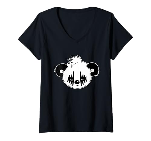 Damen Black Metal Panda T-Shirt mit V-Ausschnitt Damen Black Metal Panda T-Shirt mit V-Ausschnitt von Corpse painting teddy