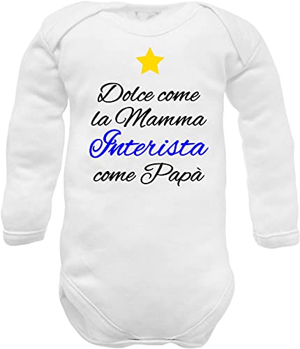 Lustiger Baby-Body mit Spruch "Dolce come la interistische Mama wie Papa, Süßer Baby-Body Interista aus warmer Baumwolle, 0-3 Monate von Corredino Neonato