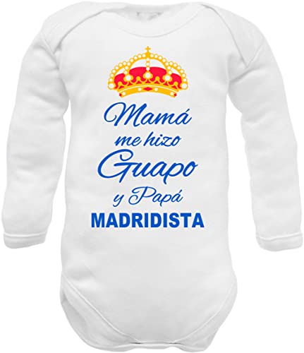 corredino neonato Baby-Body mit Spruch Mama Me Hozo Boutique y my papa madridista, Weiß, 3-6 Monate von Corredino Neonato