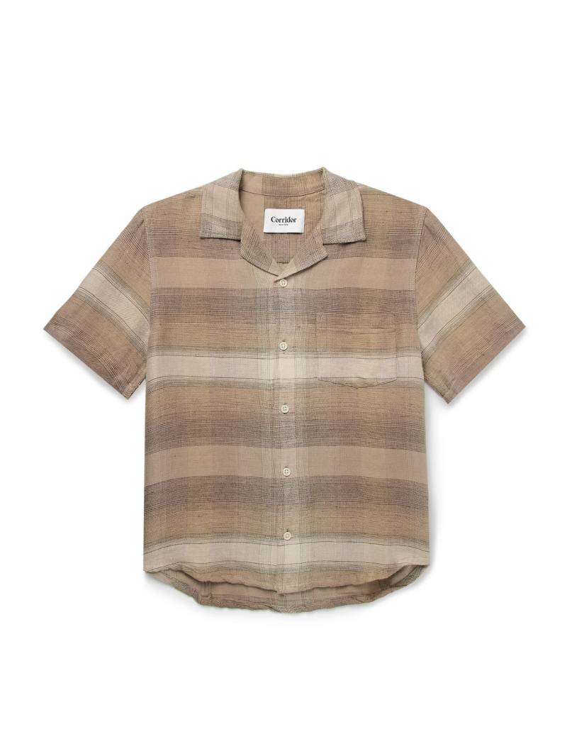 Corridor - Asheville Convertible-Collar Checked Linen and Cotton-Blend Shirt - Men - Brown - XL von Corridor