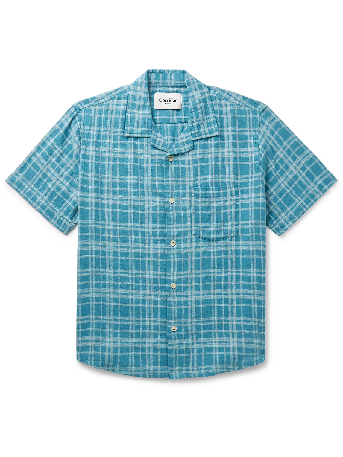 Corridor - Camp-Collar Checked Cotton and Linen-Blend Shirt - Men - Blue - L von Corridor