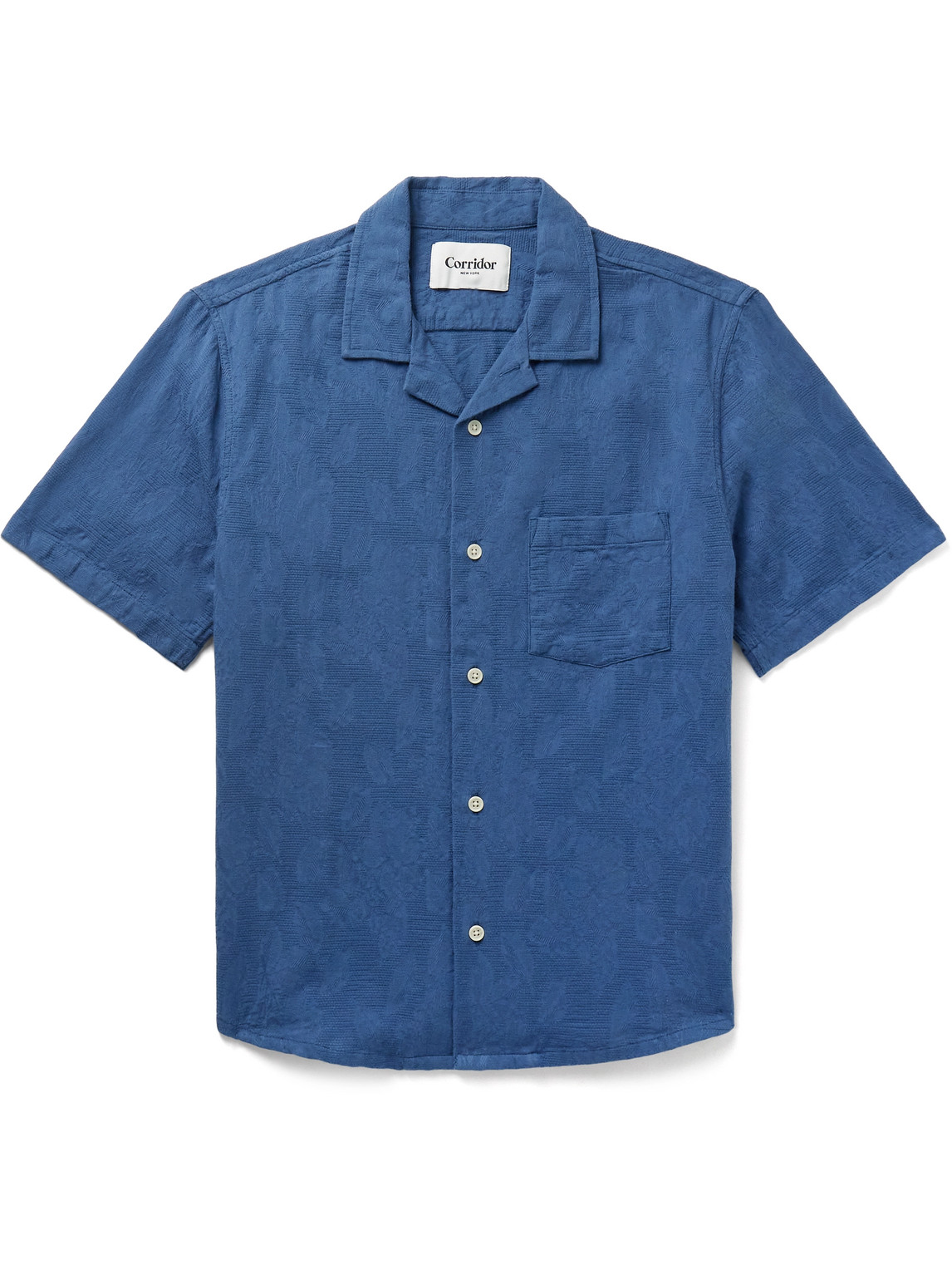 Corridor - Camp-Collar Floral-Jacquard Cotton Shirt - Men - Blue - XL von Corridor