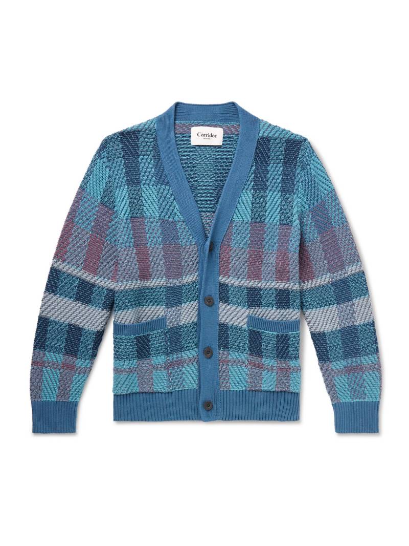 Corridor - Checked Organic Pima Cotton Cardigan - Men - Blue - M von Corridor