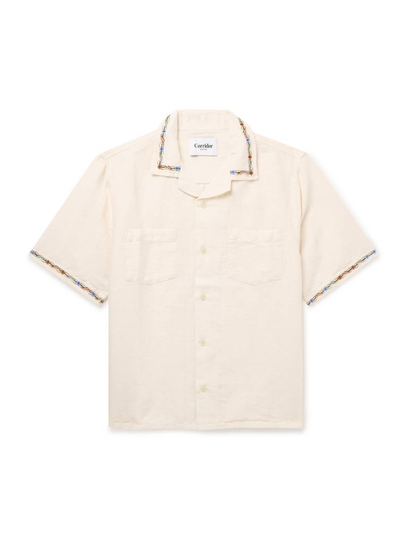 Corridor - Convertible-Collar Embroidered Linen and Cotton-Blend Voile Shirt - Men - Neutrals - XL von Corridor