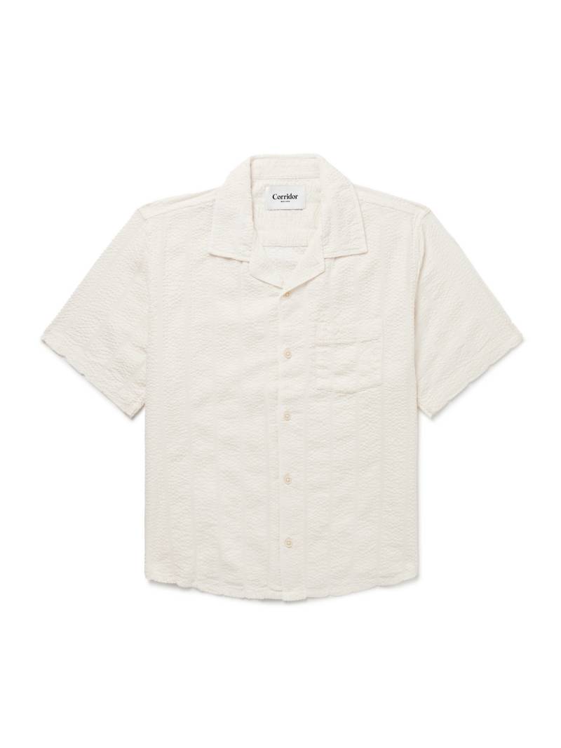 Corridor - Convertible-Collar Striped Cotton-Blend Seersucker Shirt - Men - Neutrals - XXL von Corridor