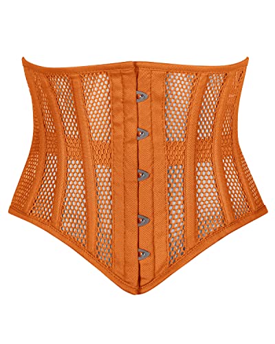 Cincnher Damen Korsett mit Stahlstäbchen, strapazierfähig, Waspie Mesh, Orange/Abendrot im Zickzackmuster (Sunset Chevron), Small von Corsets Island