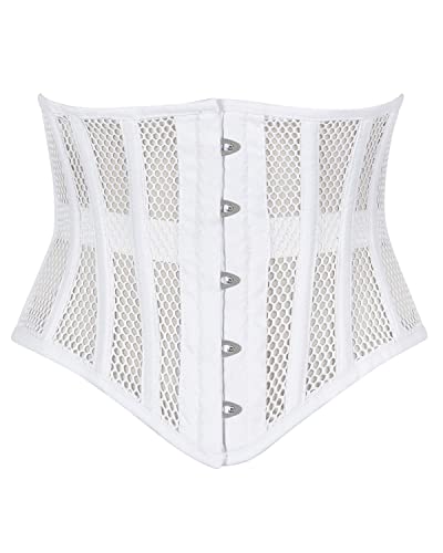 Cincnher Damen Korsett mit Stahlstäbchen, strapazierfähig, Waspie Mesh, Weiss/opulenter Garten, X-Small von Corsets Island