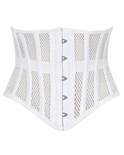 Cincnher Damen Korsett mit Stahlstäbchen, strapazierfähig, Waspie Mesh, Weiss/opulenter Garten, XXX-Large von Corsets Island