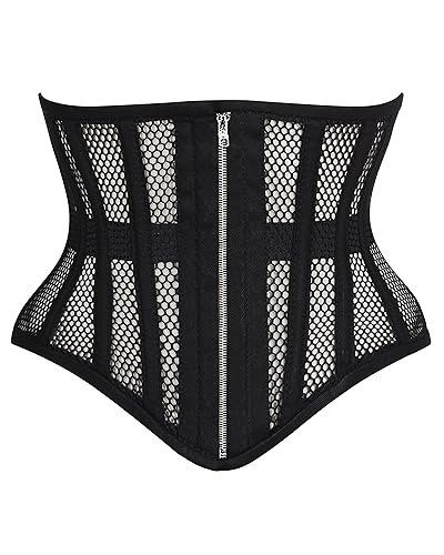 Strapazierfähiges Unterbrust-Korsett mit Stahlstäbchen, Taillentrainer für Damen, Waspie-Mesh-Korsett, Reißverschluss schwarz, X-Large von Corsets Island