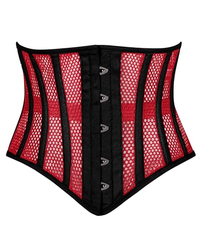 Strapazierfähiges Unterbrust-Korsett mit Stahlstäbchen, Taillentrainer für Damen, Waspie-Mesh-Korsett, Schwarz Rot, Small von Corsets Island