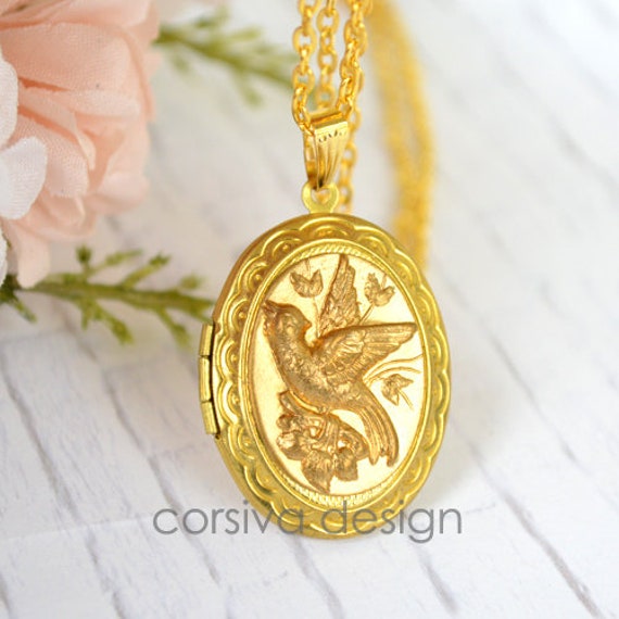 Messing Phoenix Bird Locket Charm Photo Halskette Messing Phoenix Bird Locket Charm Photo Halskette von CorsivaDesign