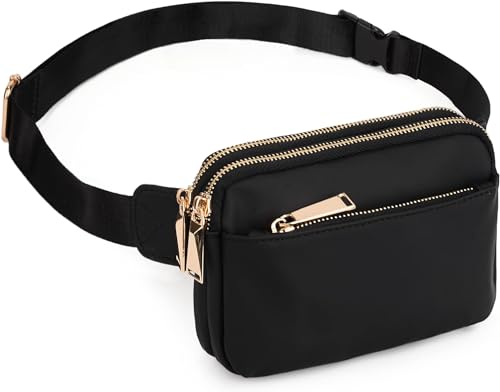 Cortelay Gürteltasche für Frauen, Crossbody, trendige Bauchtasche, Damen, kleine Taille, Bauchtasche, Brustbörse mit verstellbarem Riemen, 02 Schwarz PU von Cortelay