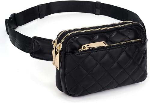 Cortelay Gürteltasche für Frauen, Crossbody, trendige Bauchtasche, Damen, kleine Taille, Bauchtasche, Brustbörse mit verstellbarem Riemen, Schwarz PU gesteppt, Modern von Cortelay