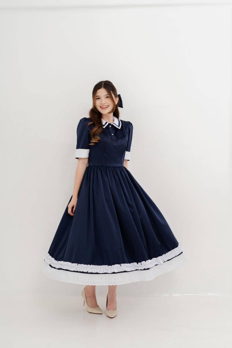 Marineblaues Matrosenkleid 70Er Jahre Uniform Kleid Mit Weißem Kragen von CoruscateUnique