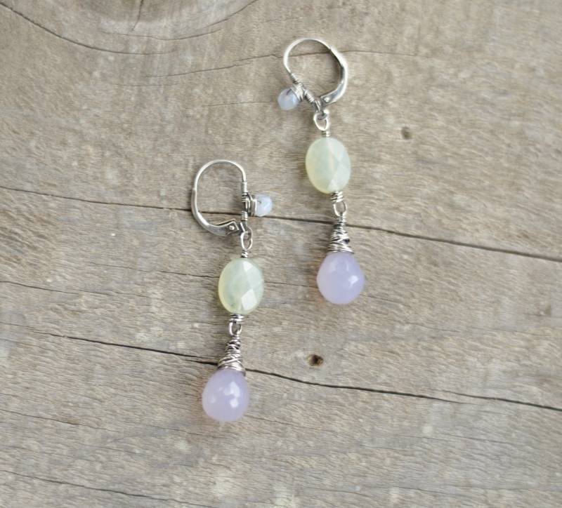 Pastell Jade, Blaue Spitze Achat Und Facettierten Lila Tropfen Von Hand Gemacht Schöne Ohrringe Sterling Silber von CorvidaeFineArt