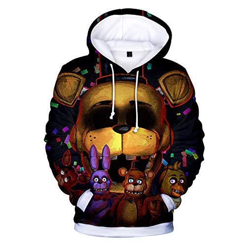 Cos-Animefly 3D Five Nights at Freddy Cosplay Cartoon FNAF Hoodie Herren Jungen Mädchen Kostüm Pullover Kapuzenpullover, Stil 1, X-Small-Small von Cos-Animefly