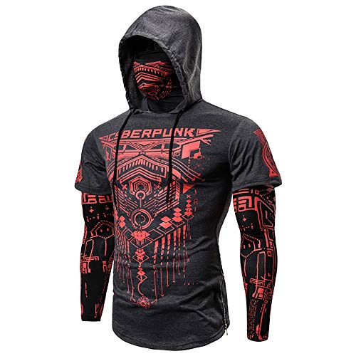 CosIdol Herren Cyberpunk Ninja Hoodie Kapuzenpullover mit Maske Kapuze Langarm Sport Slim Fit Pullover Sweatshirt 2XL von CosIdol