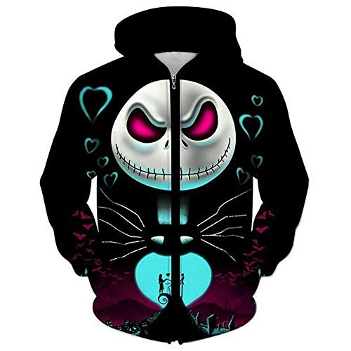 Nightmare Jack Sally Skellington Hoodie Erwachsene 3D Hoody Sweatshirt Cosplay Kostüm Herren Damen Kleidung Top Jackenmantel 2XL von CosIdol