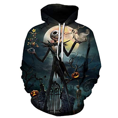 Nightmare Jack Sally Skellington Hoodie Erwachsene 3D Hoody Sweatshirt Cosplay Kostüm Herren Damen Kleidung Top Jackenmantel 2XL von CosIdol