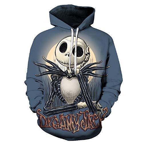 Nightmare Jack Sally Skellington Hoodie Erwachsene 3D Hoody Sweatshirt Cosplay Kostüm Herren Damen Kleidung Top Jackenmantel L von CosIdol