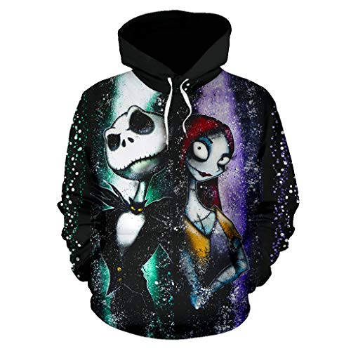 Nightmare Jack Sally Skellington Hoodie Erwachsene 3D Hoody Sweatshirt Cosplay Kostüm Herren Damen Kleidung Top Jackenmantel XL von CosIdol