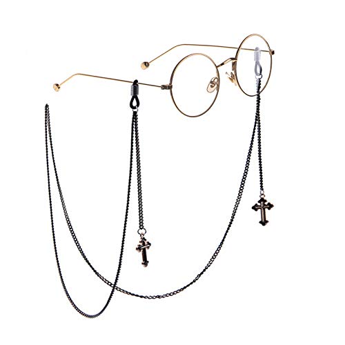CosTimo Damen Kreuz Brille Kette Brillen Sonnenbrille Maske Ketten Lanyards Schwarz von CosTimo