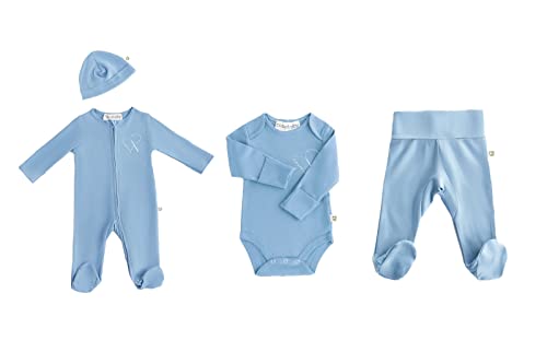 Cosababy Organics Magic Heart neugeborenen Strampler und hosen mit Füßchen 100% Bio-Baumwolle GOTS zertifiziert (Blau, 0-3 Monate) von Cosababy Organics