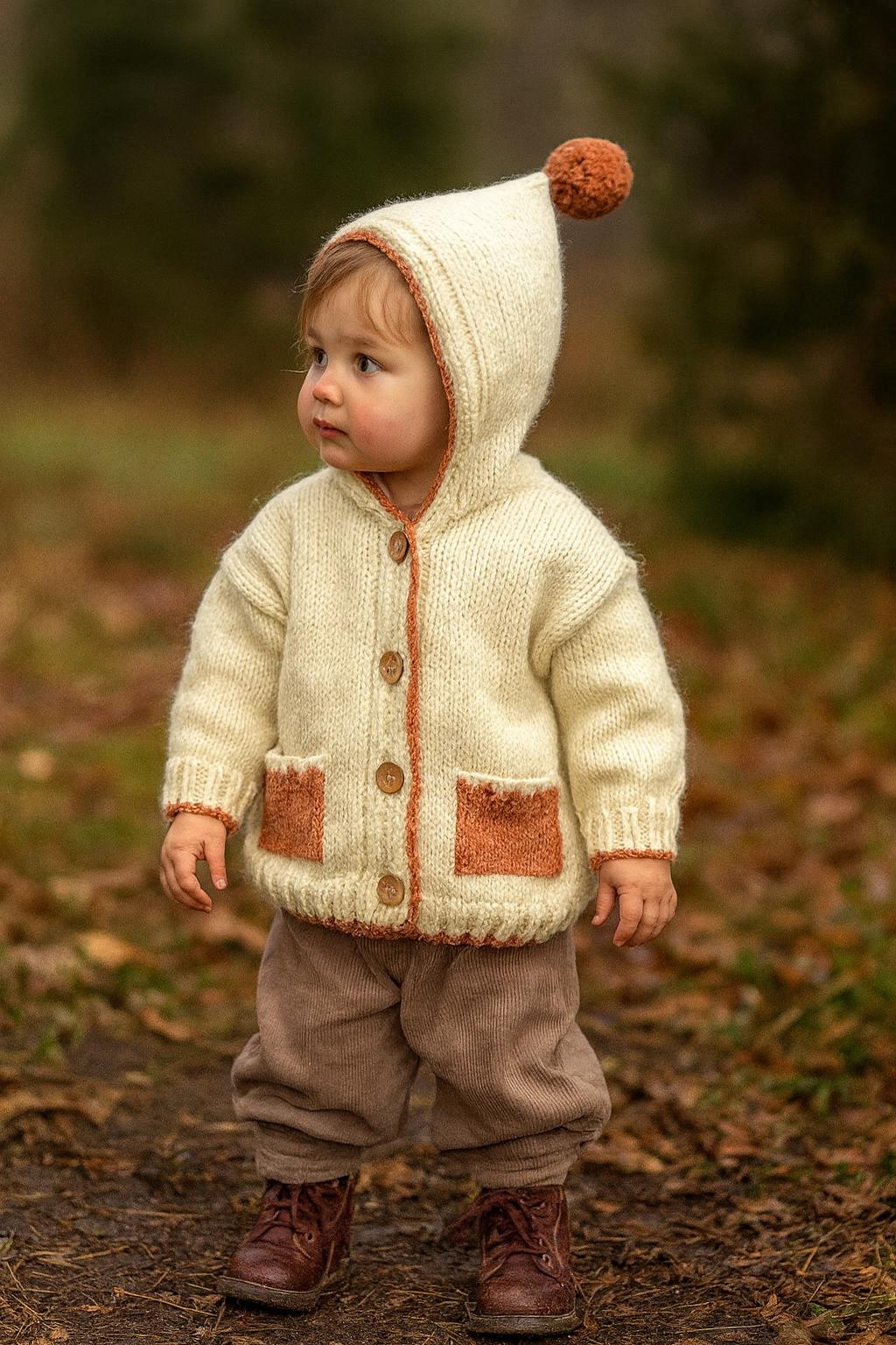 Handgestrickte Alpaka-Wolle-strickjacke Mit Kapuze Für Kleinkinder - Cremefarbene Jacke Knöpfen Jungen Und Mädchen von CosababyOrganics
