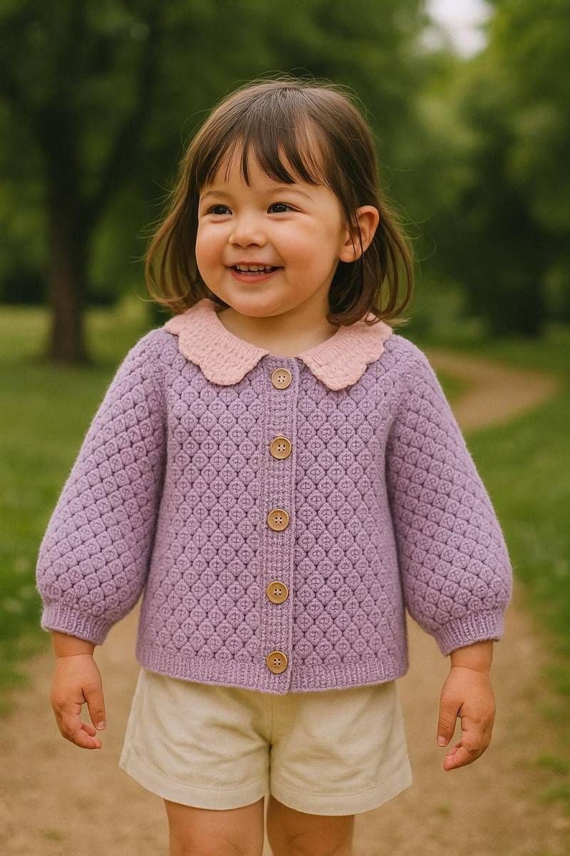 Lila Baby-strickjacke Für Mädchen Mit Rosa Kragen - Bio-Baumwoll-Frühlingspullover Handgefertigte Weiche Häkeljacke Kleinkinder von CosababyOrganics