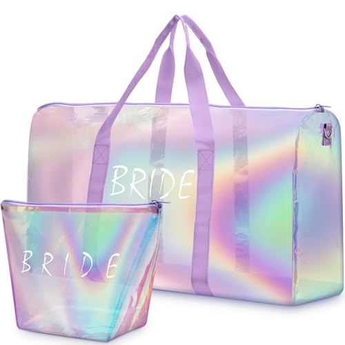 Cosblank 2 Stück 2 Stück Hochzeit Wochenendtasche für Frauen Brautdusche Geschenke Hochzeit Reise Seesack Schulter mit schillerndem Make-up Geschenk für Verlobung Flitterwochen von Cosblank