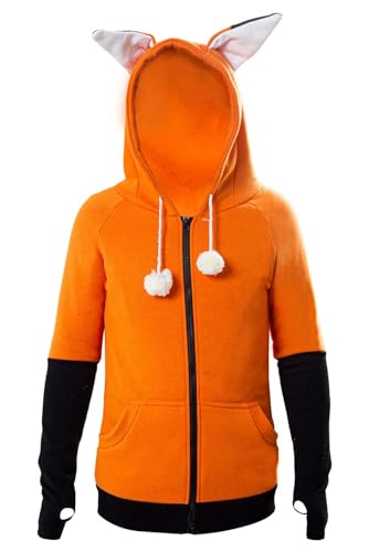 Fox Hoodie Sweatshirt Kostüm mit Ohren für Damen und Erwachsene, Tier-Füchse, Top Coat mit Taschen, Orange/Abendrot im Zickzackmuster (Sunset Chevron), XXL von Coser Park