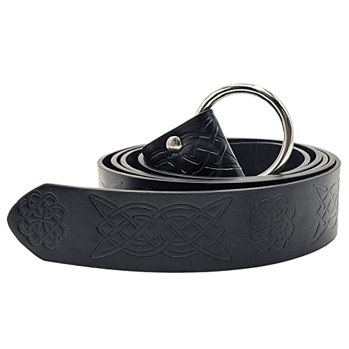 Mittelalterlicher Ledergürtel Viking Knight Belt Geprägter PU-Ledergürtel Bund für Herren Damen Kreuzrittergürtel Keltischer Rittergürtel Verstellbare Träger Ringgürtel Aus Leder LARP (Schwarz) von COSFAN