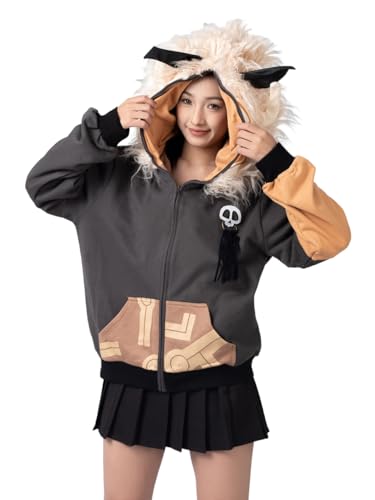 Cosfun Hilichurls Cosplay Kapuzenpullover Genshin Impact Hoodie mit durchgehendem Reißverschluss IF0004, GRAU, Small von Cosfun