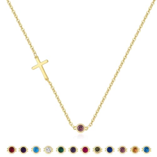 Kreuz-Halskette für Damen, klein, seitlich, einfach, niedlich, Choker, ONE, Messing, Kein Edelstein von Coshilta