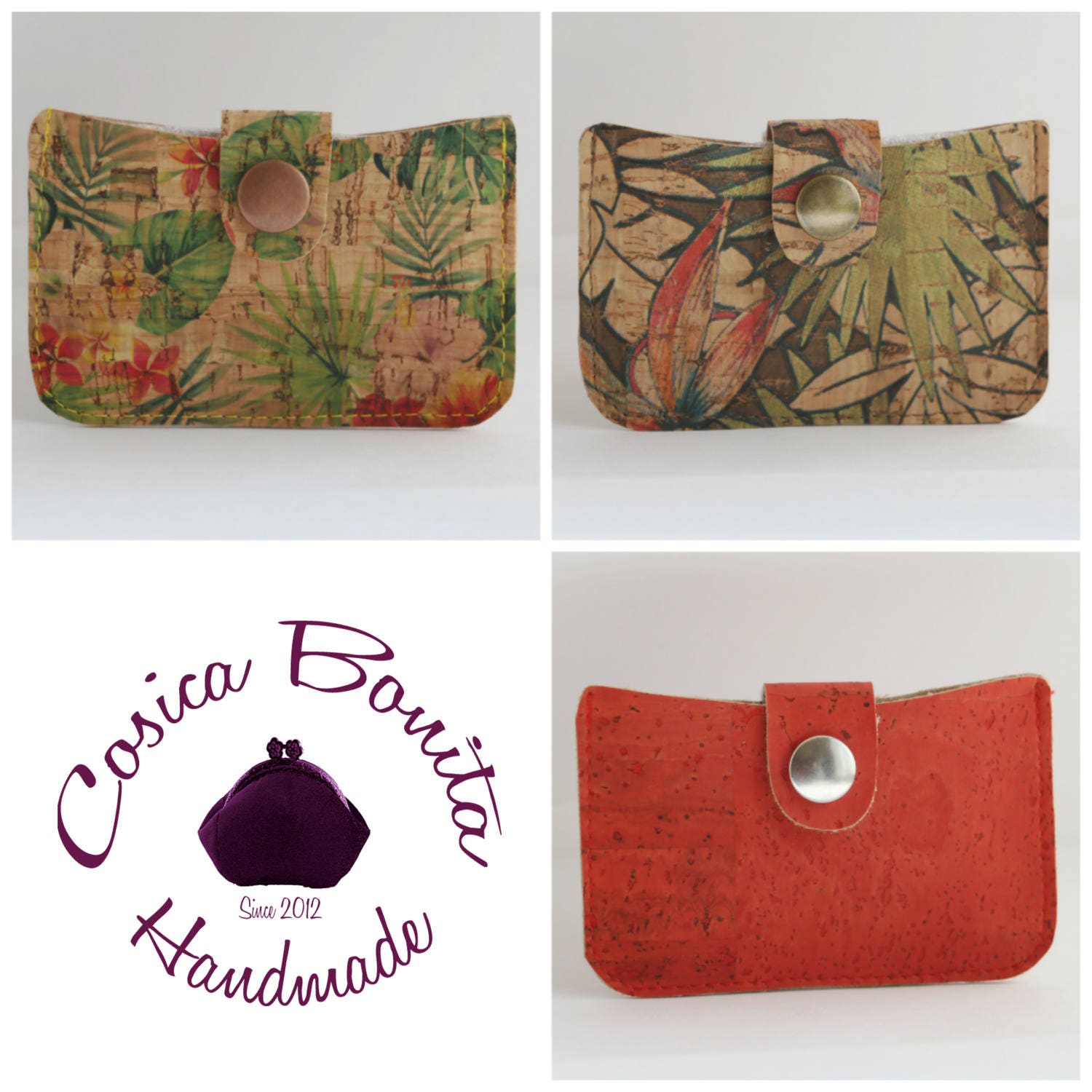 Tarjetero Corcho Flores, Rojo Corcho, Porta Tarjetas Estampado Flores Cierre Snap Tarjetero Corcho Flores, Rojo Corcho, Porta Tarjetas Estampado Flores Cierre Snap von CosicaBonita
